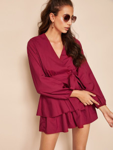 Fifth Avenue Women's UVA1217 Overlap Wrap Dress Tunic - Maroon