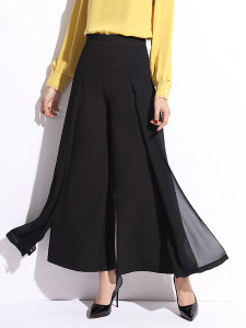 Fifth Avenue Georgette GTTWP9 Chiffon Panel Wide Leg Pants - Black