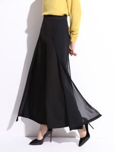 Fifth Avenue Georgette GTTWP9 Chiffon Panel Wide Leg Pants - Black