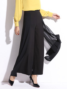 Fifth Avenue Georgette GTTWP9 Chiffon Panel Wide Leg Pants - Black