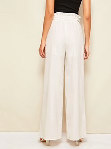 Fifth Avenue Georgette GTTWP13 Self Belted Wide Leg Pants - White
