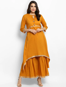 Lemon Tart Clothing Women's LTS11 Lace Detail Kurti and Pants Sets - Mustard