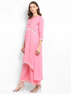 Lemon Tart Clothing Women's LTS11 Lace Detail Kurti and Pants Sets - Light Pink