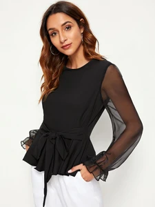 Fifth Avenue Women's UVA1343 Mesh Sleeve Blouse - Black