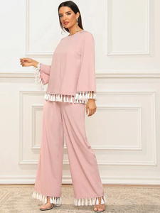 Fifth Avenue Tassel Detail Top and Pants 2 Piece Set TPS361 - Pink