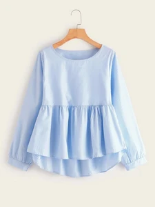 Fifth Avenue Women's UVA1349 Striped Peplum Top - Light Blue