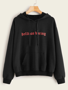 Fifth Avenue Hell Was Boring Print Hoodie - Black
