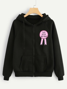 Fifth Avenue Got Out Of Bed Pocket Print Zip Hoodie - Black