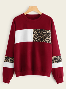 Fifth Avenue Fleece Leopard Panel Sweatshirt LNA2032 - Maroon