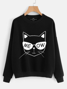 Fifth Avenue DIFT2 Meow Cool Cat Printed Sweatshirt - Black