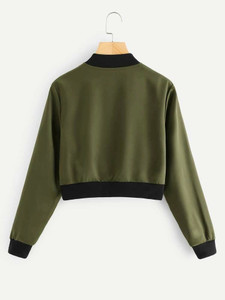 Fifth Avenue Fleece Cropped Zip Up Bomber Jacket LNA2050 - Green and Black