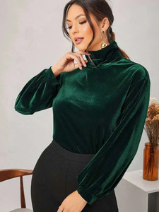 Fifth Avenue Womens High Neck Detail Velvet Stitched Western Top - FAWWT14