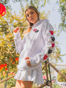 Fifth Avenue DIFT81 Hearts Front and Sleeve Print Hoodie - White