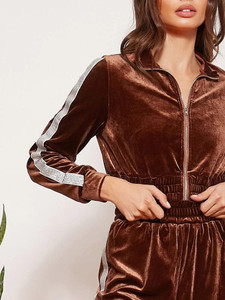 Fifth Avenue Womens Velvet Jacket and Jogger Pants Co- Ord Set FAVELC1