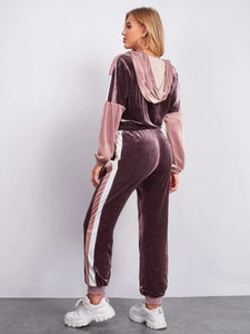 Fifth Avenue Womens Color Block Velvet Jacket and Jogger Pants Co- Ord Set FAVELC9 - PP