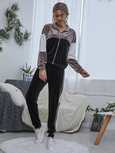 Fifth Avenue Womens Color Block Velvet Jacket and Jogger Pants Co-Ord Set FAVELC10