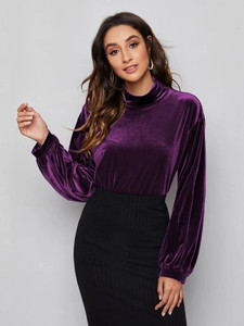 Fifth Avenue Womens High Neck Detail Velvet Stitched Western Top - FAWWT17