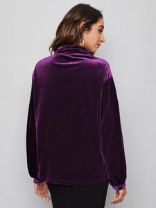 Fifth Avenue Womens High Neck Detail Velvet Stitched Western Top - FAWWT17