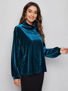 Fifth Avenue Womens High Neck Detail Velvet Stitched Western Top - FAWWT18