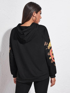 Fifth Avenue DIFT92 Chinese Dragon Sleeves Print Hoodie - Black