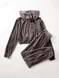 Fifth Avenue Womens Zip Up Velvet Hoodie and Pants Co-Ord Set FAVELC13 - SGR