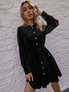 Fifth Avenue Womens Button Up Detail Velvet Stitched Western Dress FAWWDR4