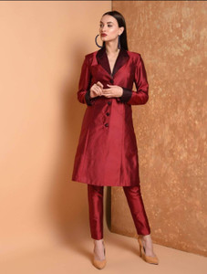 Fifth Avenue Women's TPS511 Blended Silk Kurti and Pants Set - Maroon