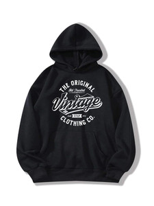 Fifth Avenue DIFT228 Vintage Print Hoodie - Black