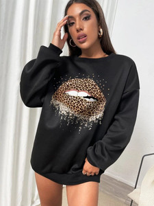 Fifth Avenue DIFT235 Lips Printed Sweatshirt - Black