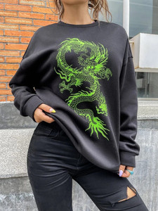 Fifth Avenue DIFT279 Dragon Printed Sweatshirt - Black