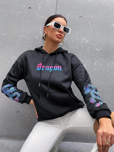 Fifth Avenue DIFT285 Dragon Print Hoodie - Black