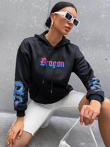 Fifth Avenue DIFT285 Dragon Print Hoodie - Black