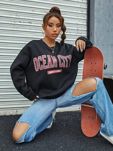Fifth Avenue DIFT331 Ocean City Printed Sweatshirt - Black