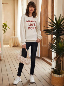 Fifth Avenue DIFT336 Love Amour Printed Sweatshirt - Cream