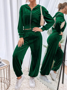 Fifth Avenue Womens Velvet Jacket and Pants Co-Ord Set FAVELC23 - Green