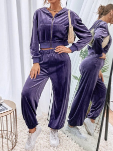 Fifth Avenue Womens Velvet Jacket and Pants Co-Ord Set FAVELC23 - Purple