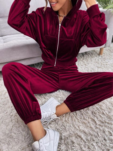 Fifth Avenue Womens Velvet Jacket and Pants Co-Ord Set FAVELC23 - Maroon