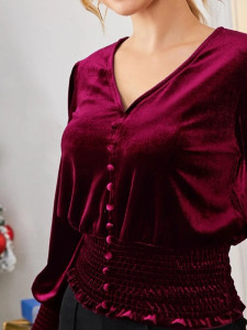 Fifth Avenue Womens Button Detail Velvet Stitched Western Top - FAWWT32