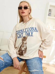Fifth Avenue DIFT395 Cat Day Printed Sweatshirt - Cream