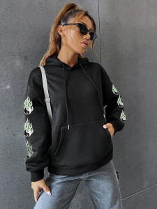 Fifth Avenue DIFT399 Sun and Moon Print Hoodie - Black