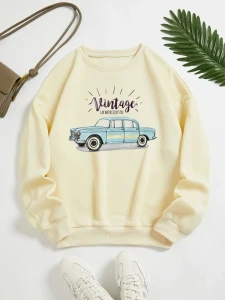 Fifth Avenue DIFT405 Vintage Printed Sweatshirt - Cream