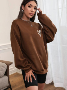Fifth Avenue DIFT411 Heart Printed Sweatshirt - Brown