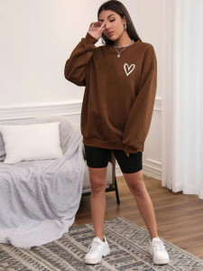 Fifth Avenue DIFT411 Heart Printed Sweatshirt - Brown