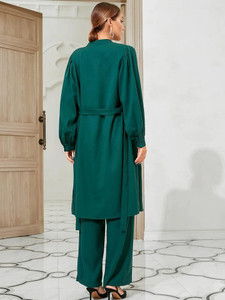 Fifth Avenue Women's Georgette Long Button Coat and Pants Set - FAWGTPS3