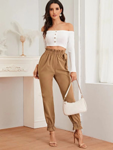 Fifth Avenue Women's Georgette Tie Detail Elastic Waist Pants FAWEWP3