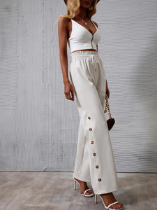 Fifth Avenue Women's Button Detail Tie Waist Wide Leg Pants FAWLP9