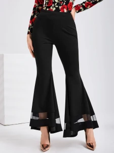 Fifth Avenue Women's Elastic Waist Mesh and Flare Detail Pants FAWLP18
