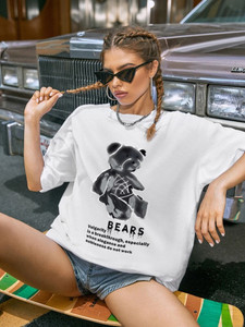 Fifth Avenue DIFT460 Oversized Bear Printed T-Shirt - White