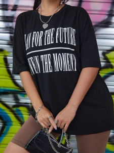 Fifth Avenue DIFT461 Oversized Plan For Future Printed T-Shirt - Black