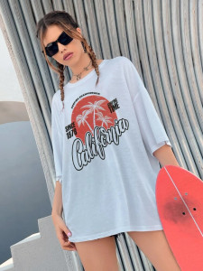 Fifth Avenue DIFT463 Oversized California Printed T-Shirt - White